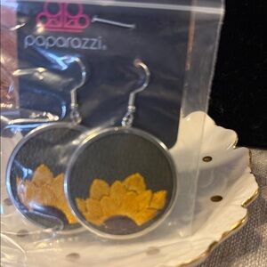 Paparazzi Silver and Yellow Floral Earrings